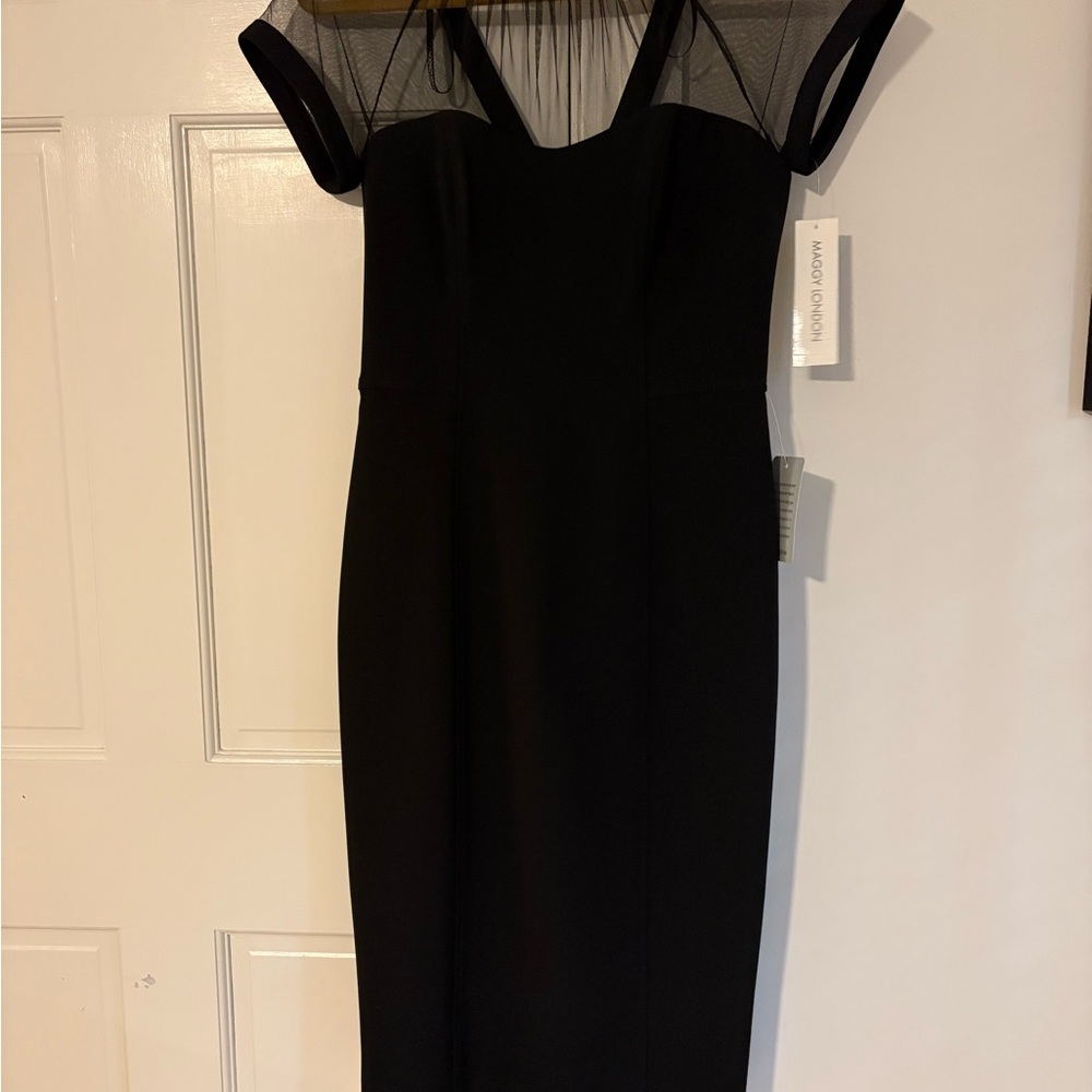 Nordstrom Elegant Black Midi Dress with Sheer Accents
